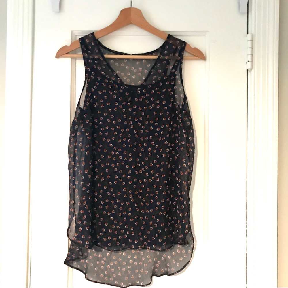 Sheer floral overlay and moisture wicking tank